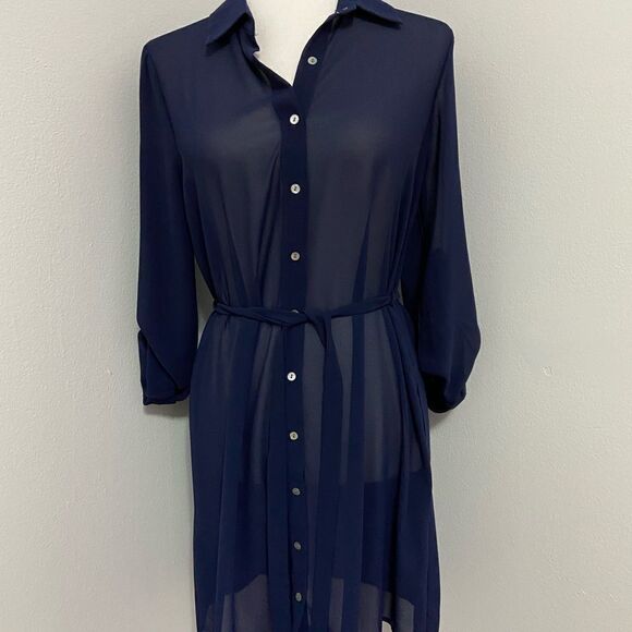 Forever 21 Navy Sheer Work Dress - Picture 1 of 2